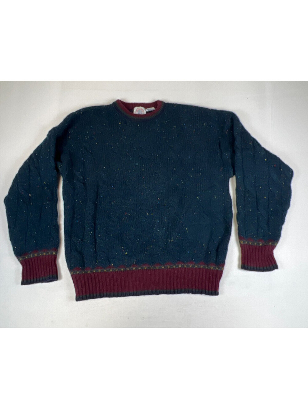 Vintage Cape Isle Knitters Men L Blue Pure Wool Cable Knit Crewneck Sweater - Picture 6 of 10